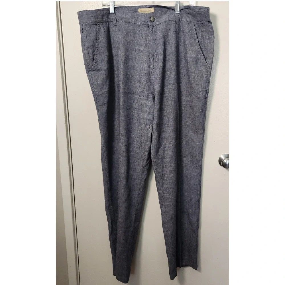 Territory Ahead Men's Sz 40x33 Blue Chambray Linen‎ Spandex Flat Front Chinos